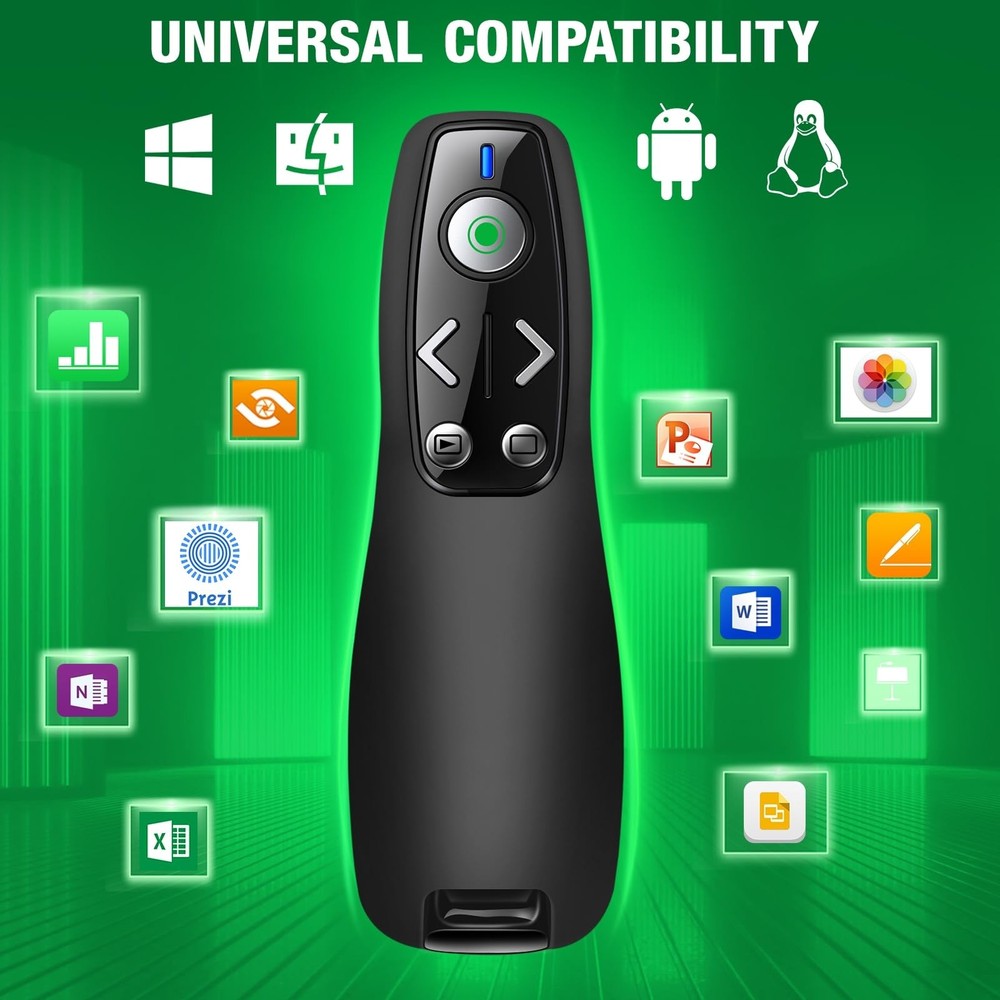 2-in-1 USB Type C Presentation Clicker Wireless Presenter Remote with Green L...
