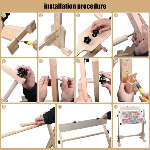 Adjustable Needlework Table & Embroidery Stand, Beech Wood Cross Stitch Frame 54