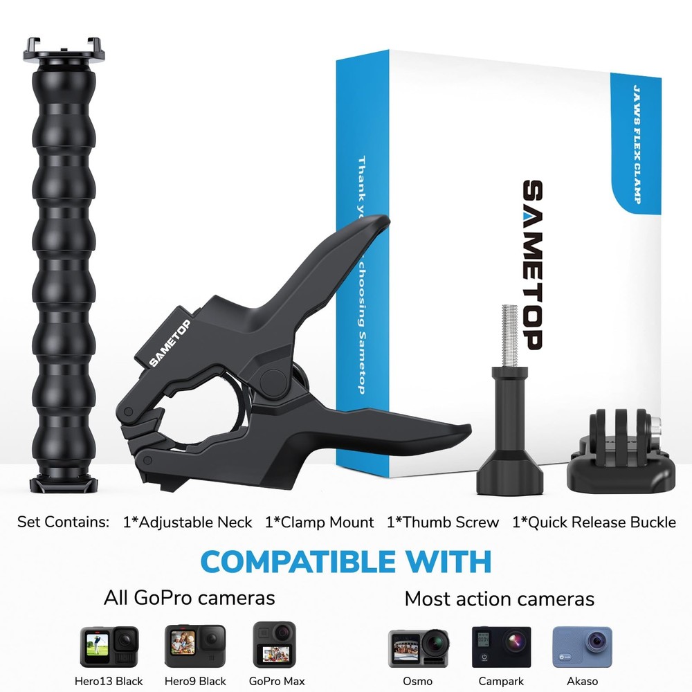Sametop Jaws Flex Clamp Clip Mount Gooseneck Mounts Compatible Medium, Black