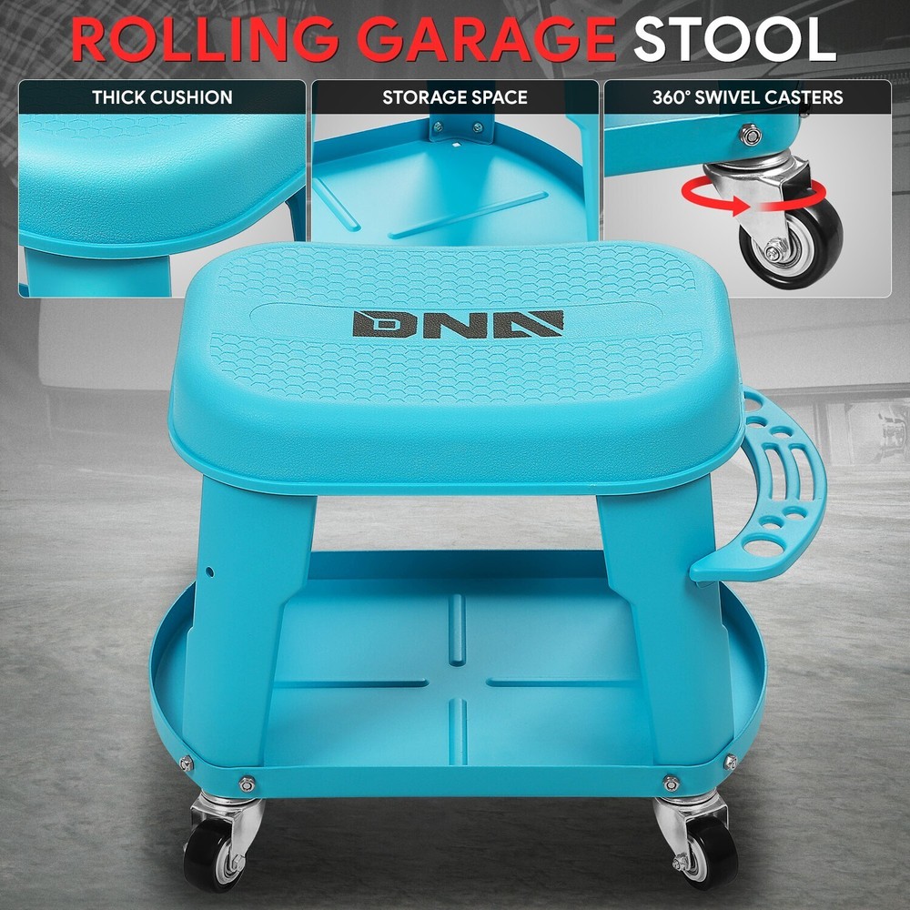 Removable Garage Mechanic Stool Rolling Workshop Mobile Seat w/Tool Storage Tray
