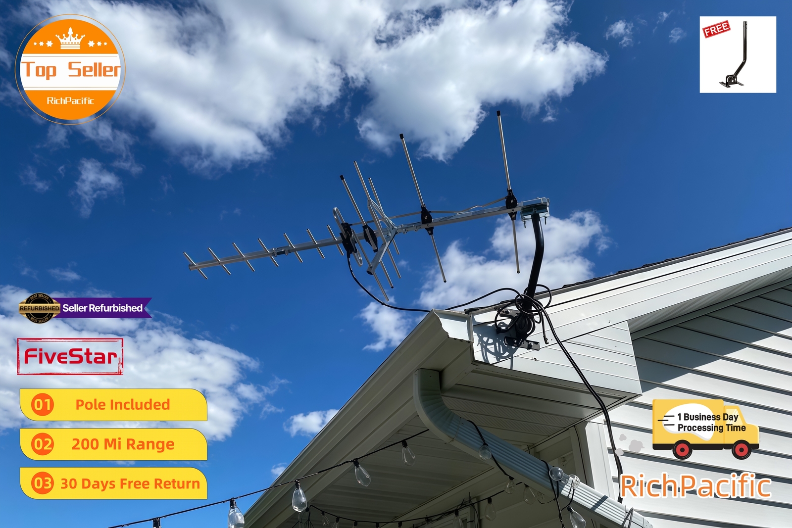 4K Yagi Outdoor TV Antenna 250 Mile for UHF VHF FM Digital Reception
