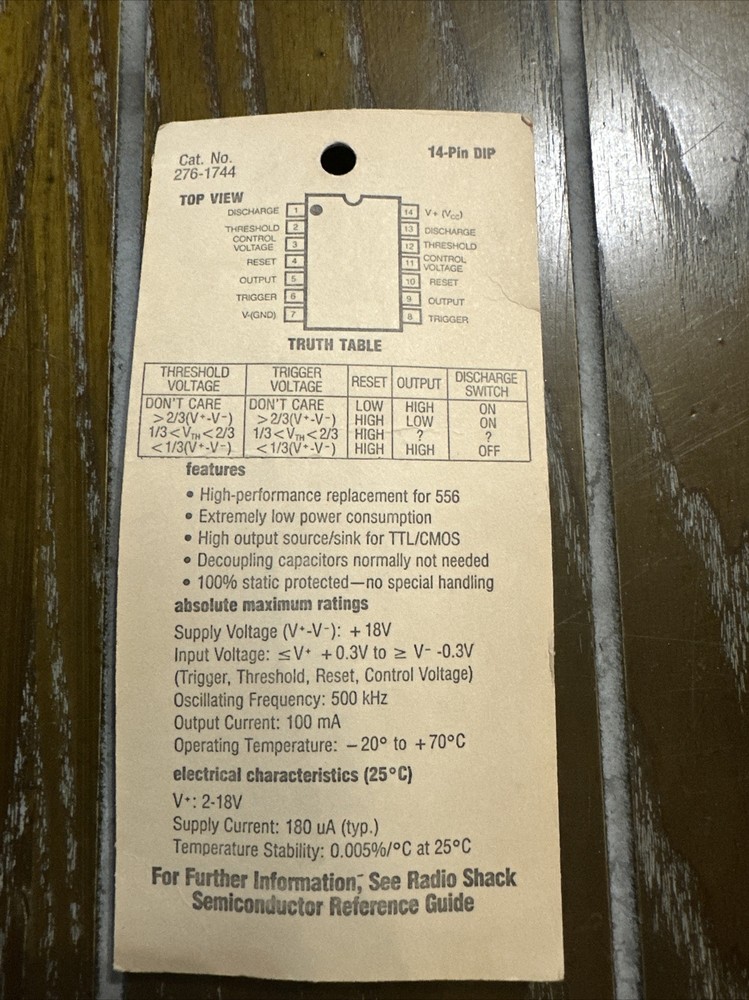 Archer Electronics CMOS IC TIMER 276-1744 - 7556