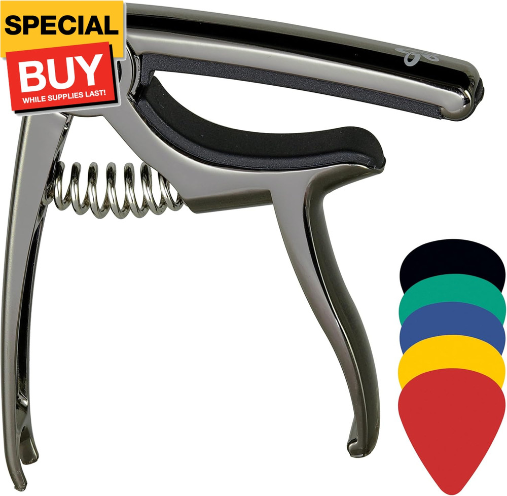4-in-1 Guitar Capo Includes String Cutter Pin Puller Pick Holder and 5 Guitar Pi