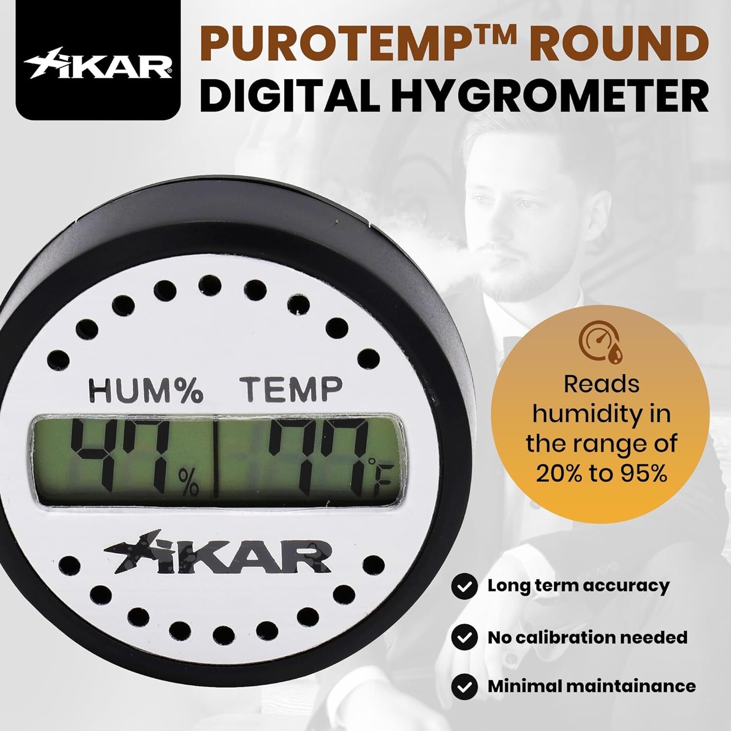 Xikar PuroTemp Round Digital Hygrometer, Accurate, 10-Second Refresh Rate