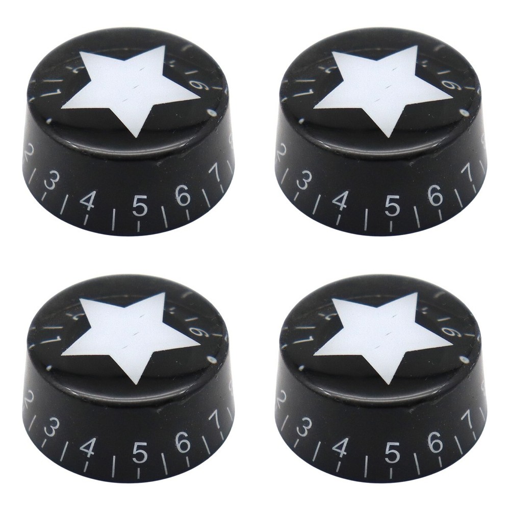 4Pcs Acrylic Bass Guitar Knobs Volume Tone Control Knobs Black with Inlaid Star