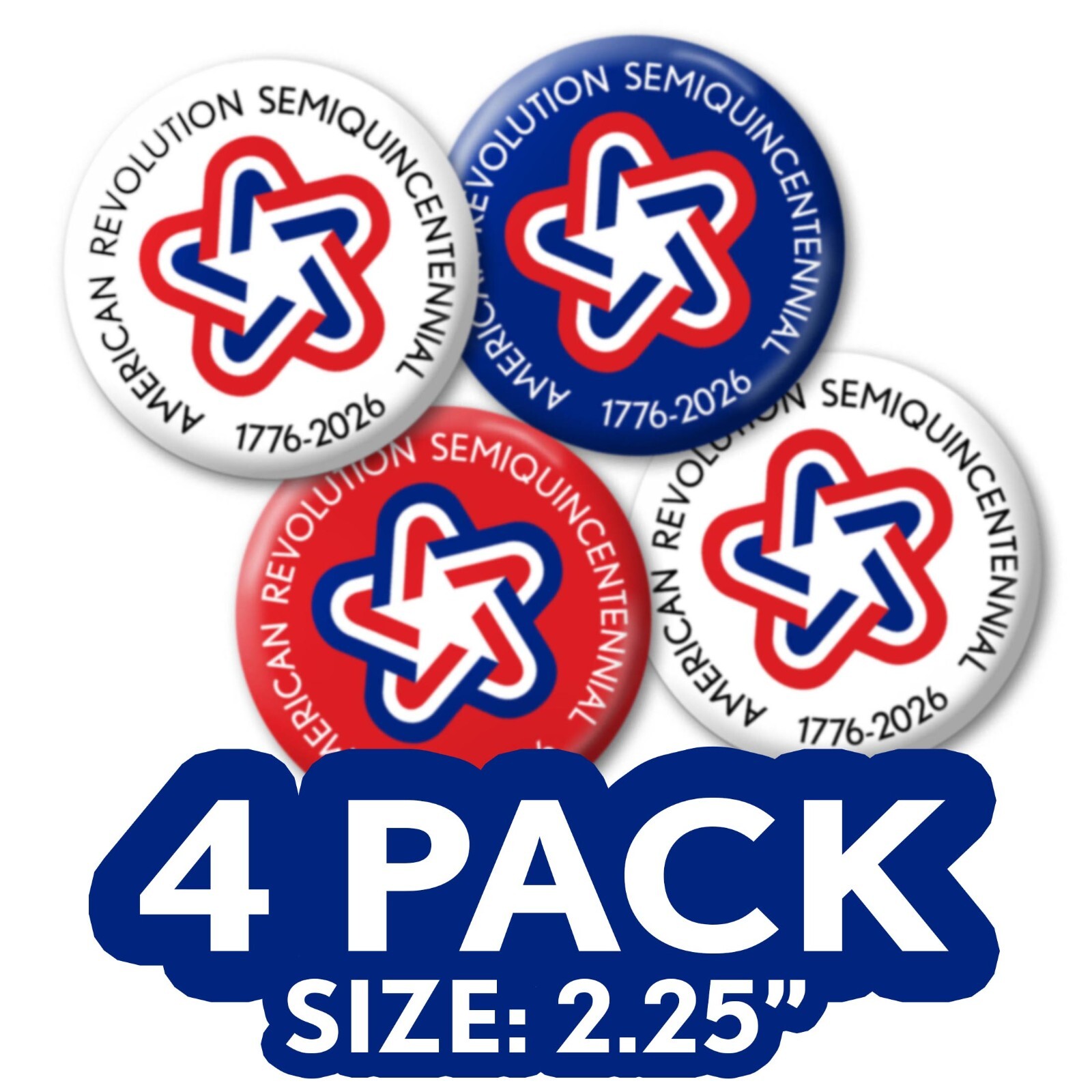 USA 250 4-pack Buttons - America Revolution Vintage Star 1776-2026 250th