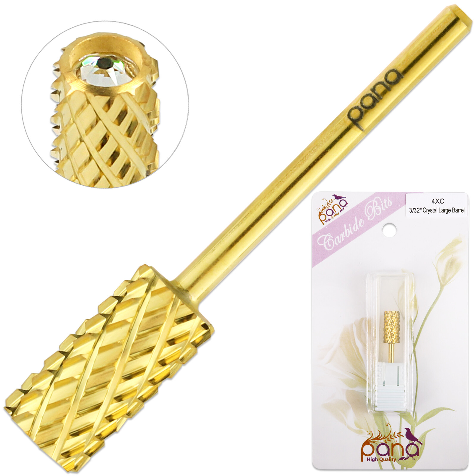 PANA Crystal Top Large/Small Barrel Nail Carbide Bit-Shank 3/32" - Gold/Silver