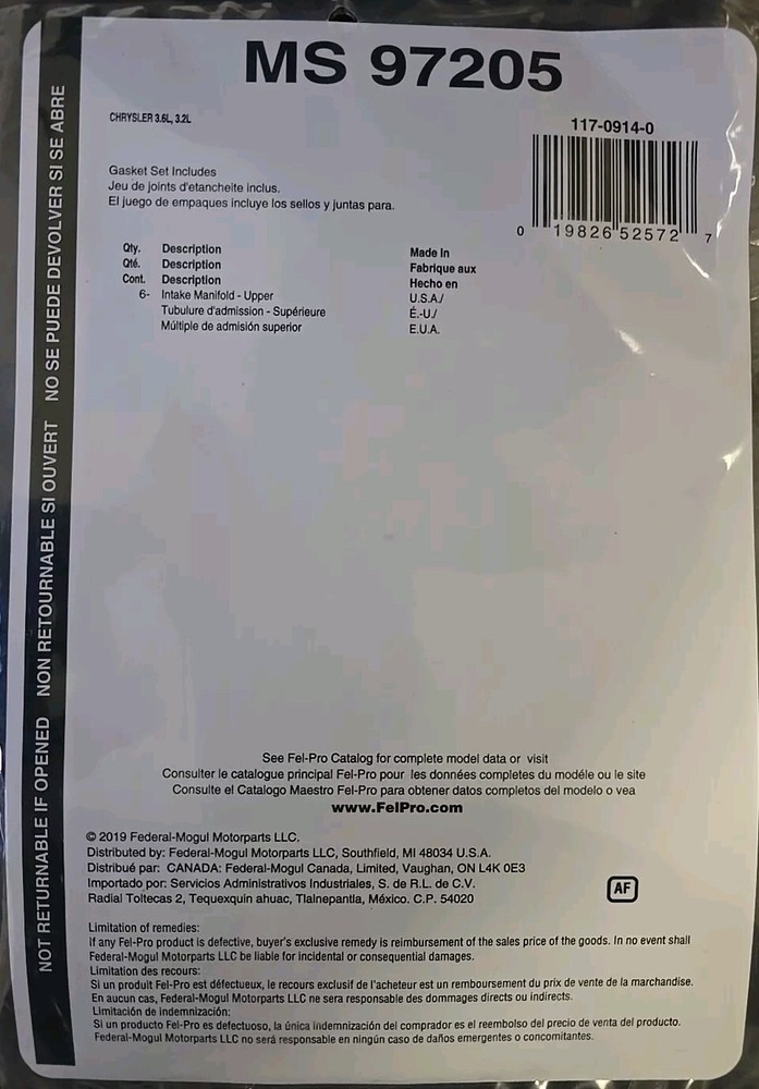 Fel-Pro MS 97205 Plenum Gasket Set