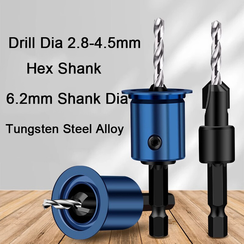Countersink Drill Bit Woodworking Tool 6.2mm Shank Hex Shank Adjustable Depth