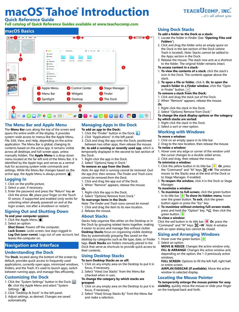 macOS Training Guide Quick Reference Card 4 Page Tutorial Cheat Sheet (Mac OS)