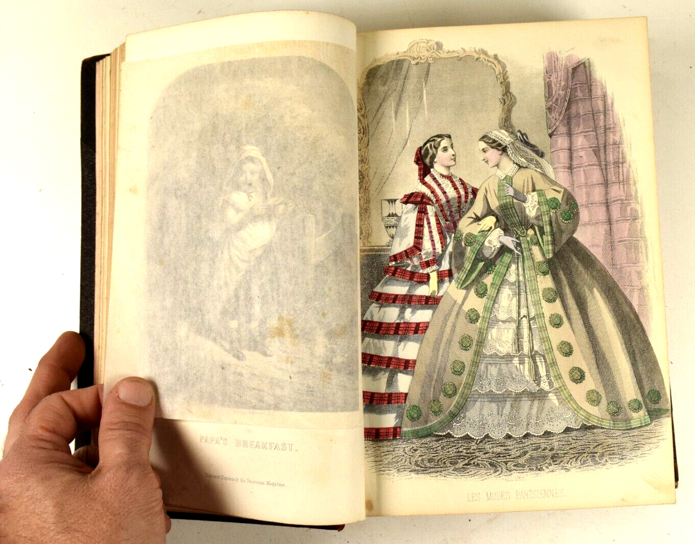 1859 Bound Peterson's Magazine Full Year w/ Hand Colored Engravings Sheet Music