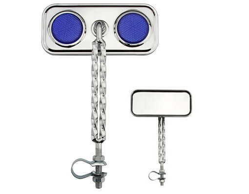 ONE Bike Rectangle Double Square Twisted Mirror Chrome Blue Reflectors.