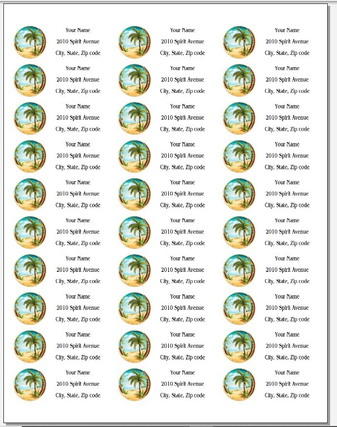 150 Palm Tree Coconut Beach Scene Mailing Return Address Labels Personalized