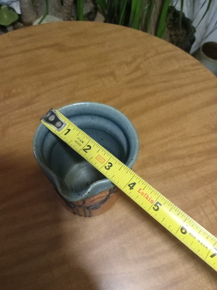 Unique Hand Thrown Studio Art Stoneware Pottery 4³/⁴" Pitcher Signed