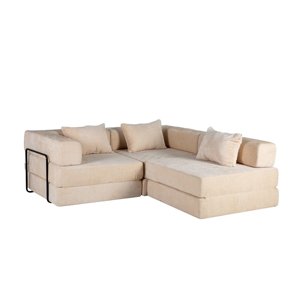 Convertible Floor Sofa Bed w/Fixed Frame, Chenille, Beige, No Assembly