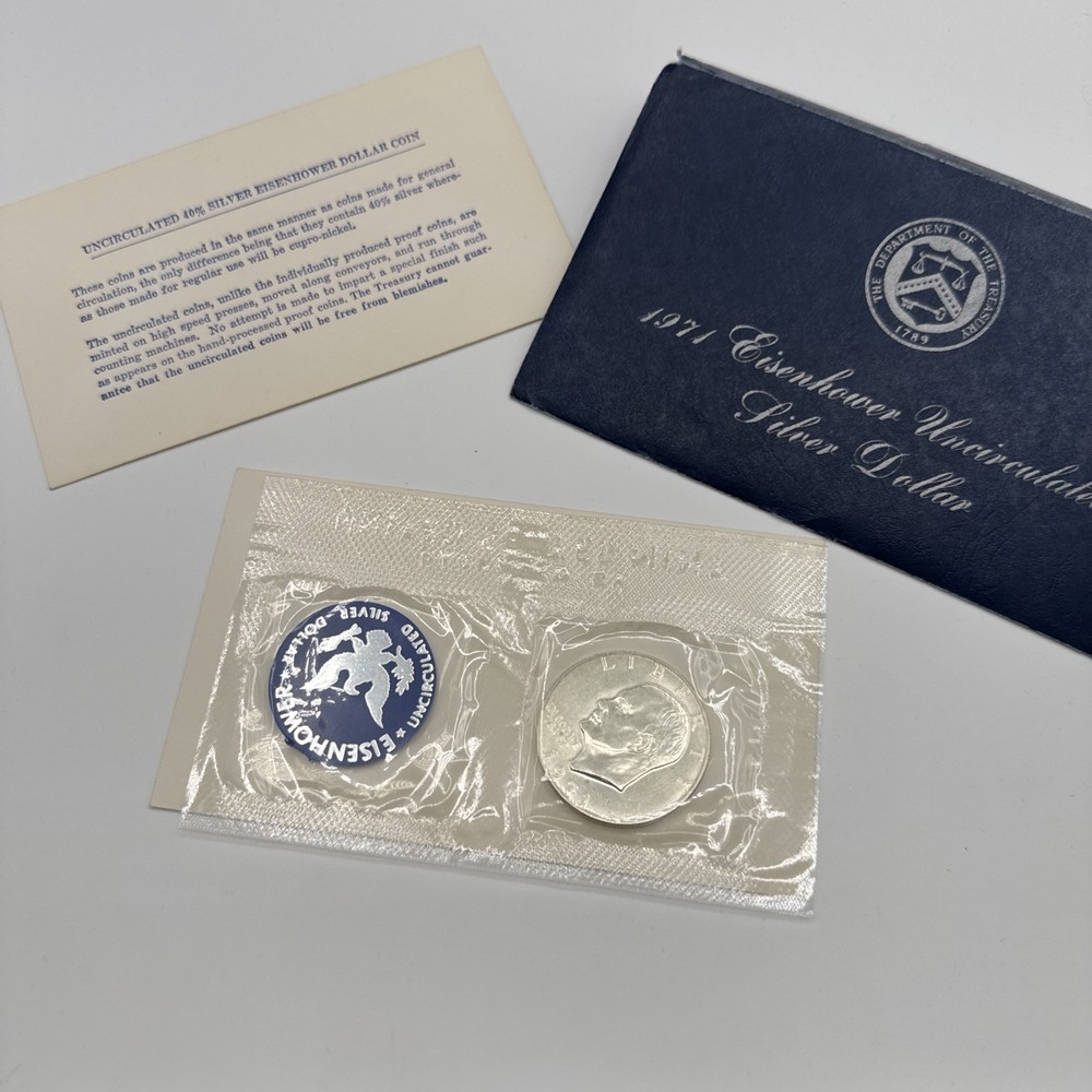 Uncirculated 1971 S Silver Eisenhower Dollar in Cello plus token