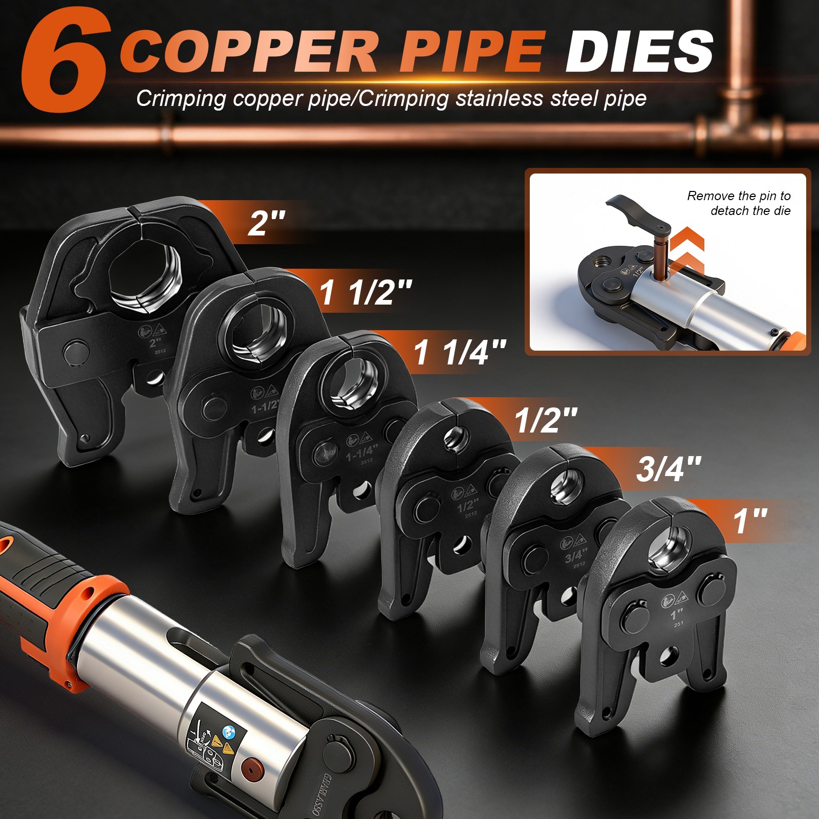 1/2" -2" Pro Press Tool Pipe Crimping Kit Press Tool Battery Kit with 6 Jaws