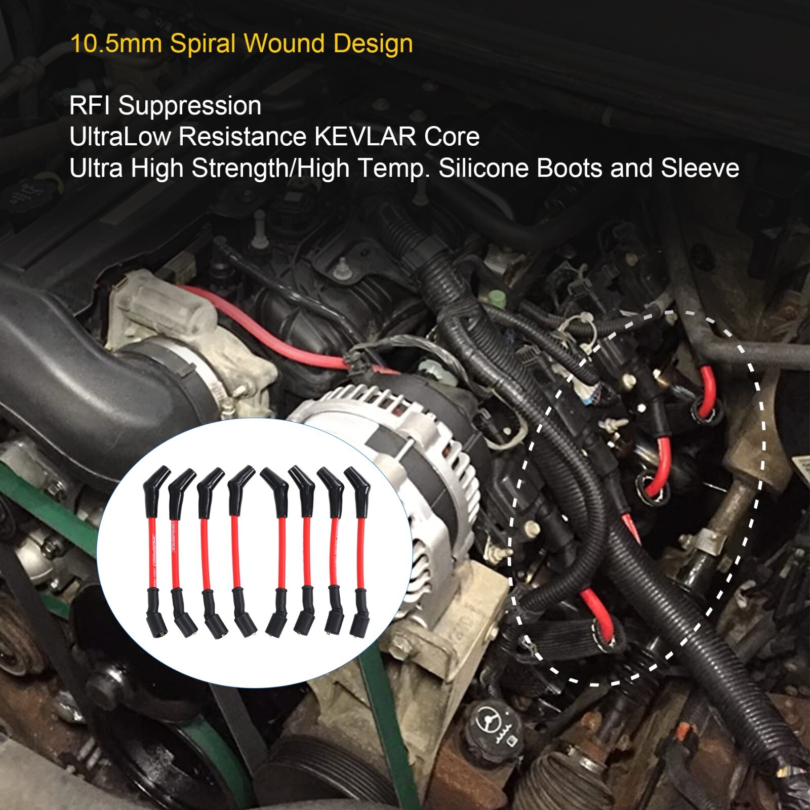 JDMSPEED 10.5 mm High Heat Spark Plug Ignition Wires Set LSx LS1 LS2 LS3 LS6 LS7