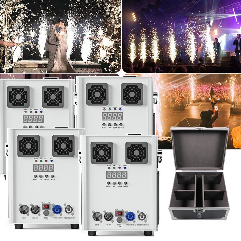 4x 700W Large Cold Spark Firework Machine with Flight Case Sets DMX Stage Effect