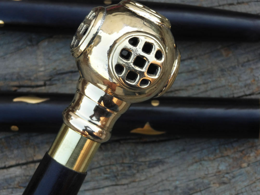 US Navy Diver's Walking Cane Solid Brass Diving Helmet Handle Walking Stick Gift