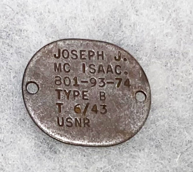 WWII USNR Joseph McIsaac T-43 Single Dog Tag