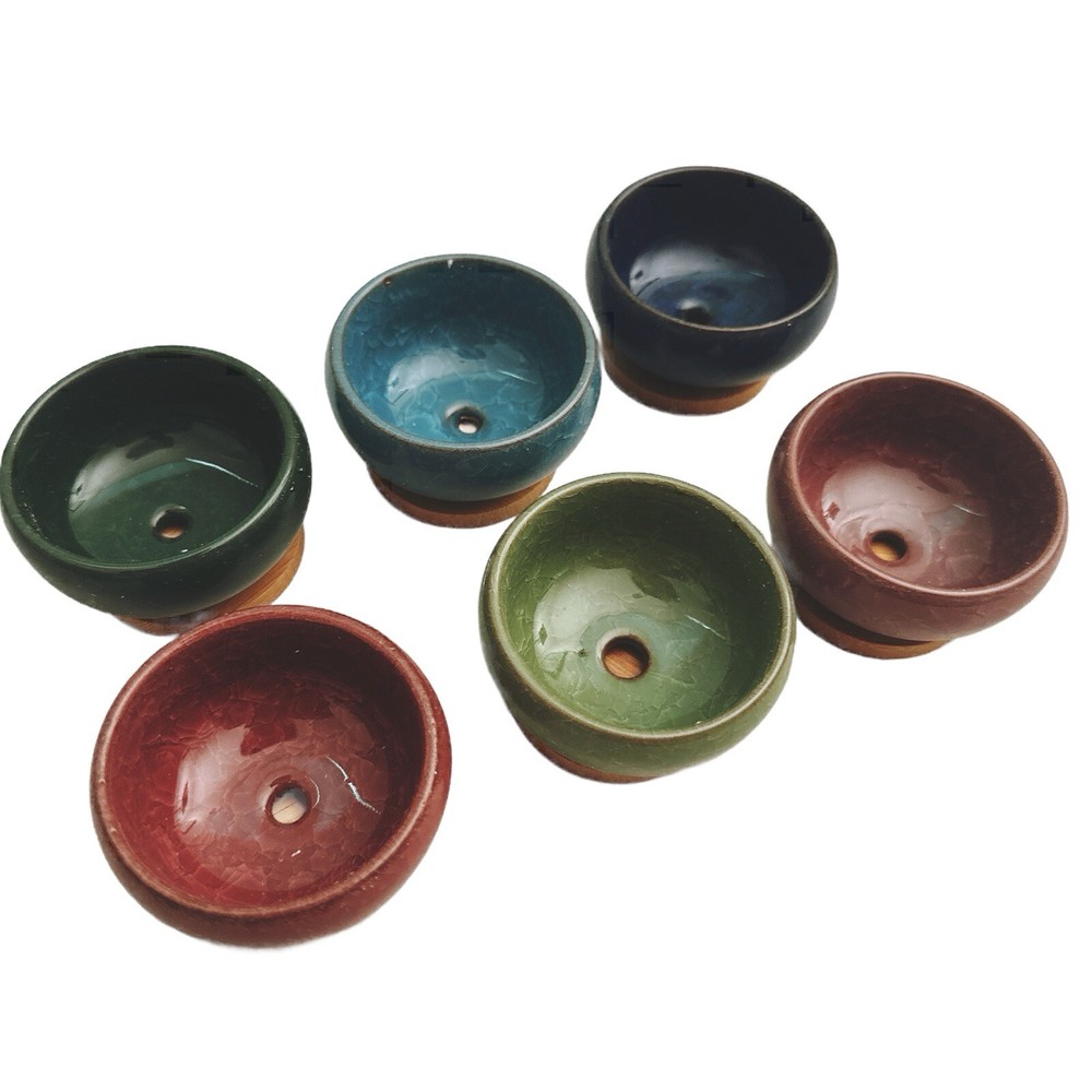 Cute 12 pc Ceramic Assorted Color Crazed Glazed Succulent Planters With Tray