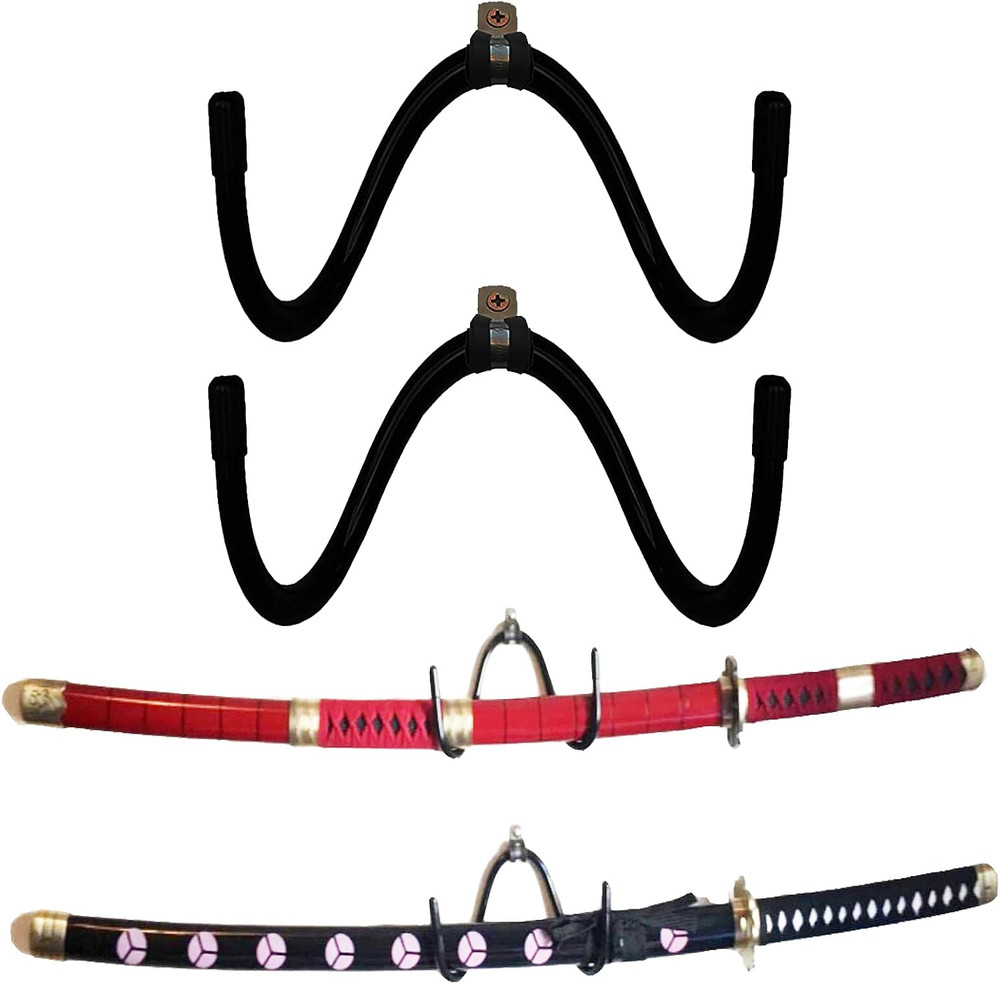Universal Sword Display Rack - Adjustable Hooks, Wall Mount, Holds 2 Swords