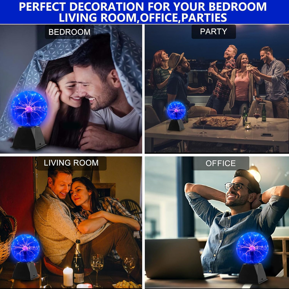 6 Inch Plug-In Plasma Ball Lamp - Touch & Sound Sensitive Interactive Plasma Lam