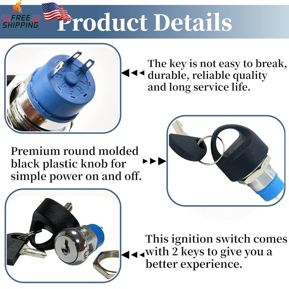 Ignition Switch with Key, Replacement Mobility Scooter Spare Start On/Off Igniti
