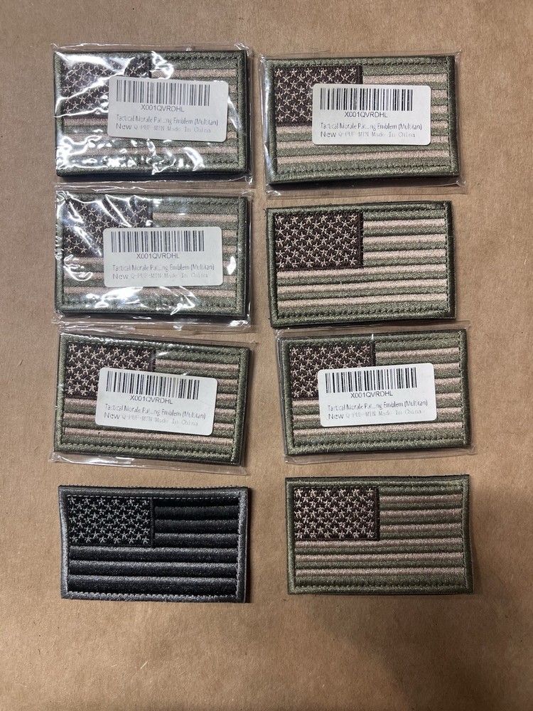 American Flag Morale Patch Lot - 8 Patches - Multicam - Hook & Loop