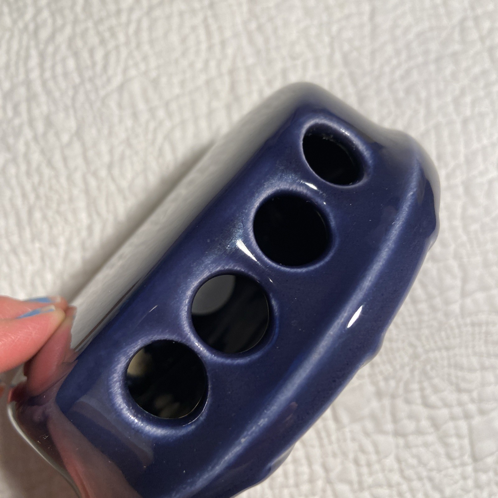 Vtg Celestial Sun Ceramic Toothbrush Holder Bohemian Blue and Gold