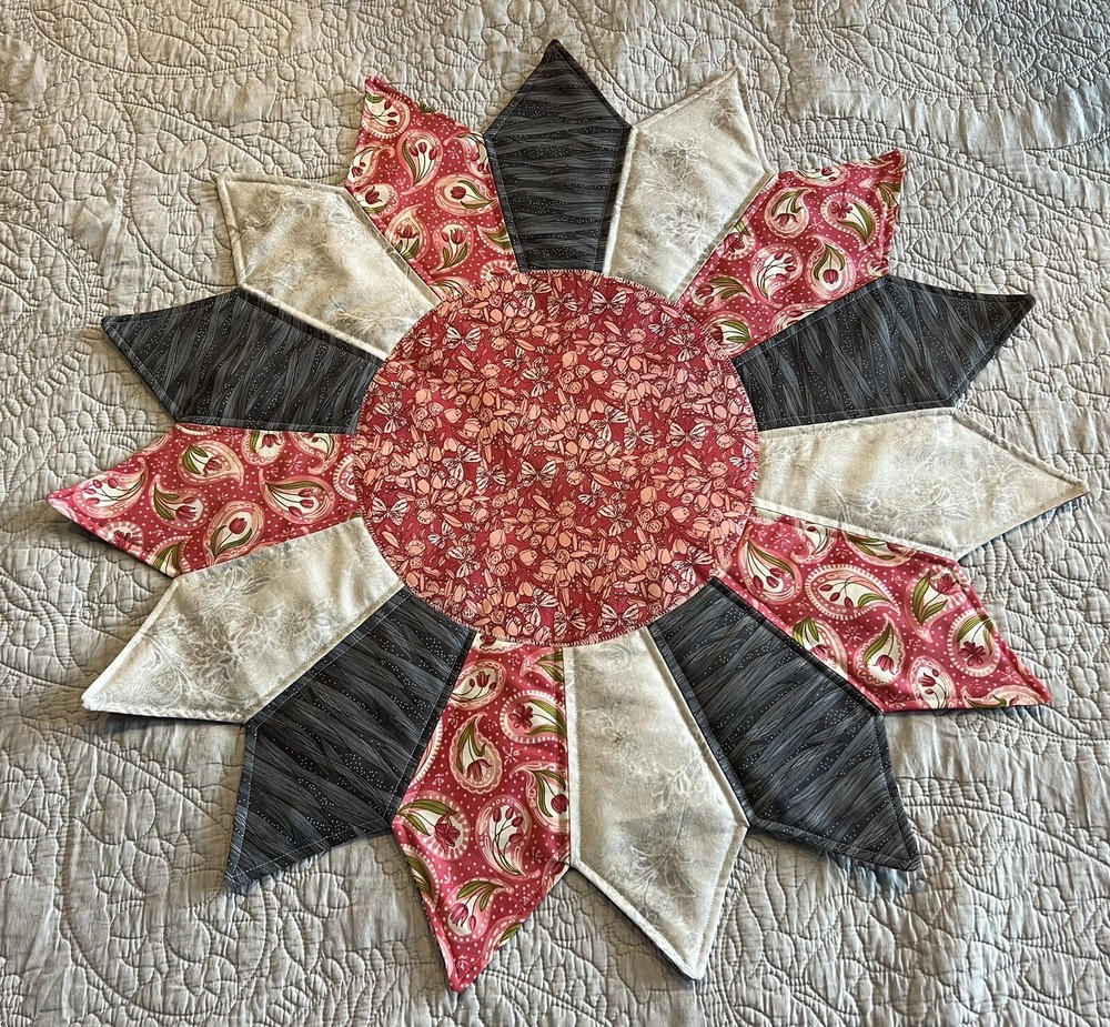 Handmade Quilted Table Runner/Topper ~ 29"  ~ Pink and Greys