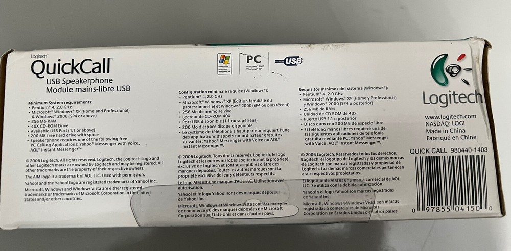 Logitech QuickCall USB Speakerphone Untested