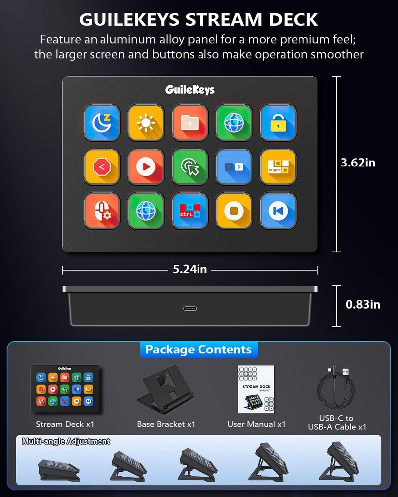 Multi-Platform Stream Deck with Custom Animated Icons and 15 Shortcut Keys