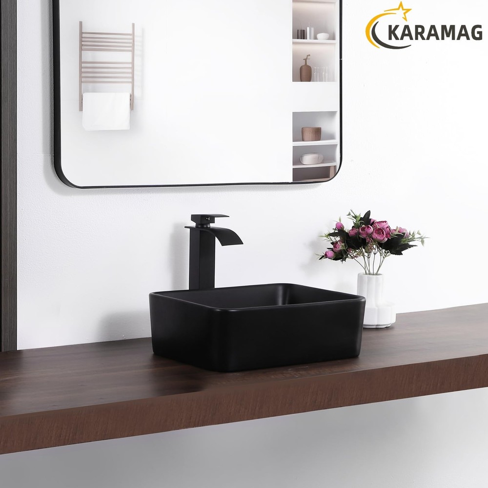 KARAMAG Black Vessel Sink Rectangle 16"x12" Bathroom Sink Rectangular Modern Abo