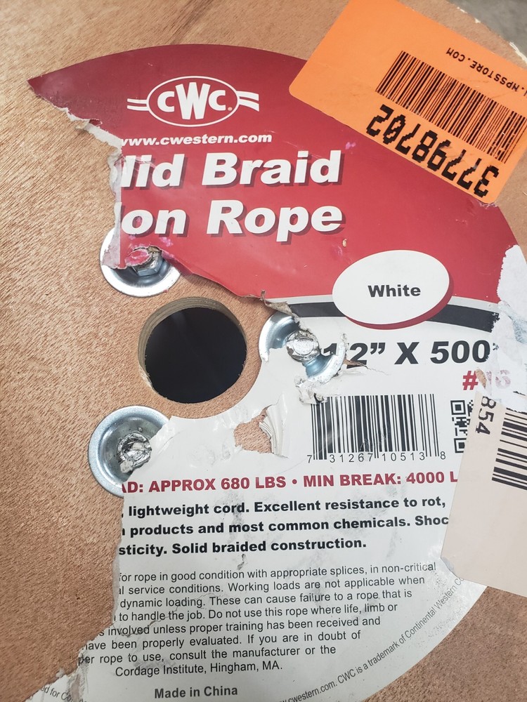 CWC 105130 Solid Braid Nylon Rope - 1/2" x 500' White