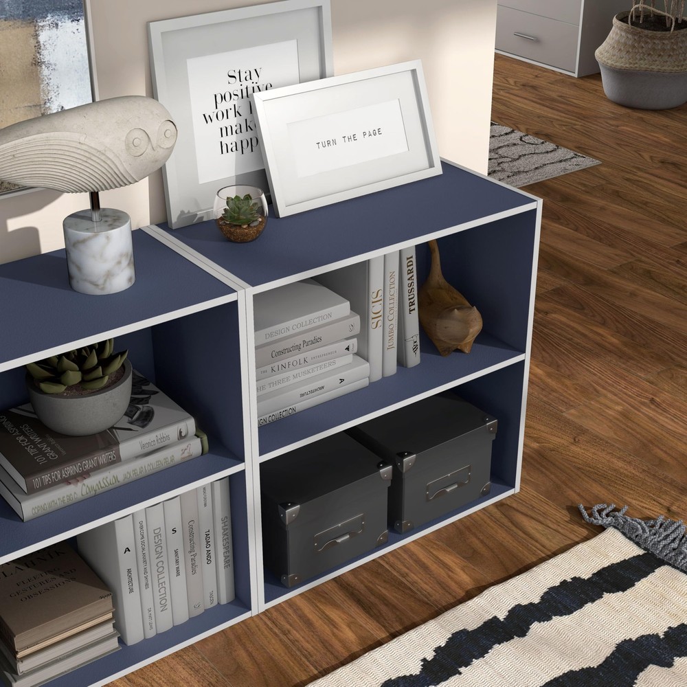 Homes: Inside + Out Apexa 2-Tier Cube Storage Organizer Shelves, Stackable Wood