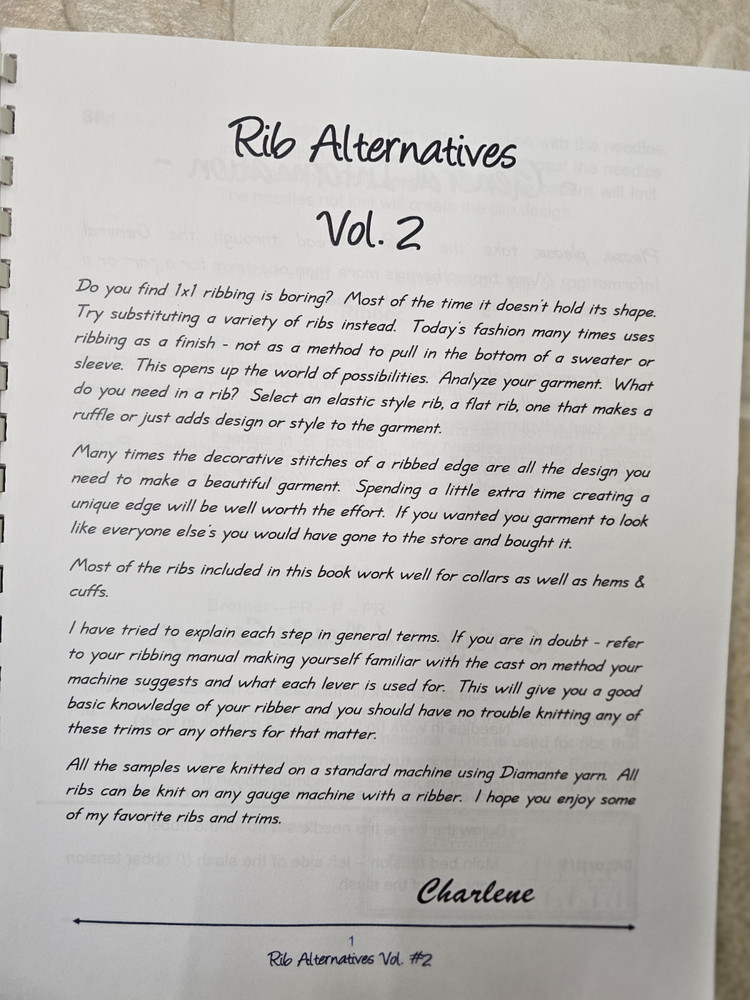Rib Alternatives Vol 2 Machine Knitting Charlene Shafer