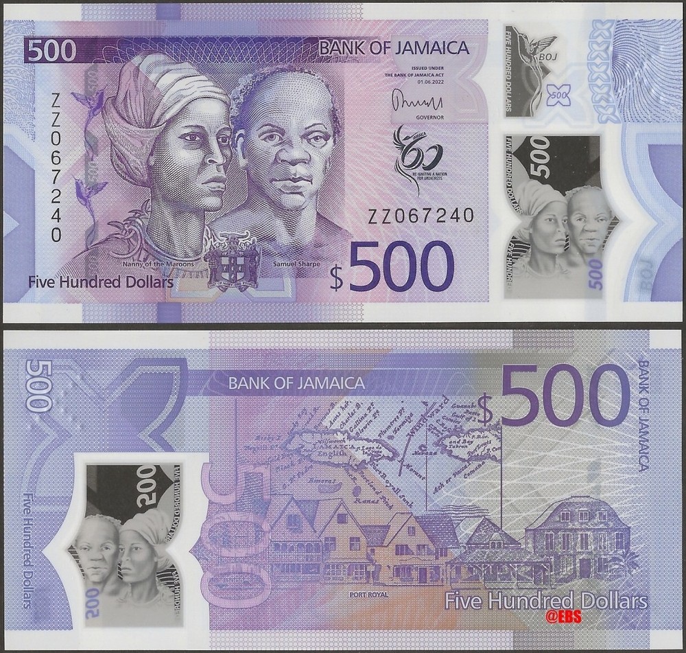 Jamaica B253 500 Dollars 2023 Polymer REPLACEMENT @ Ebanknoteshop