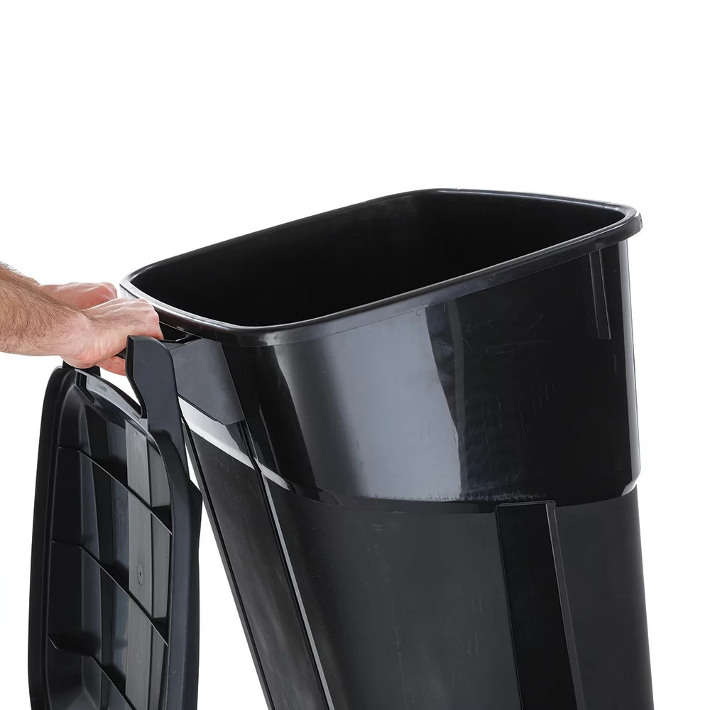 32 Gallon Wheeled Heavy Duty Plastic Garbage Can, Attached Lid, Black
