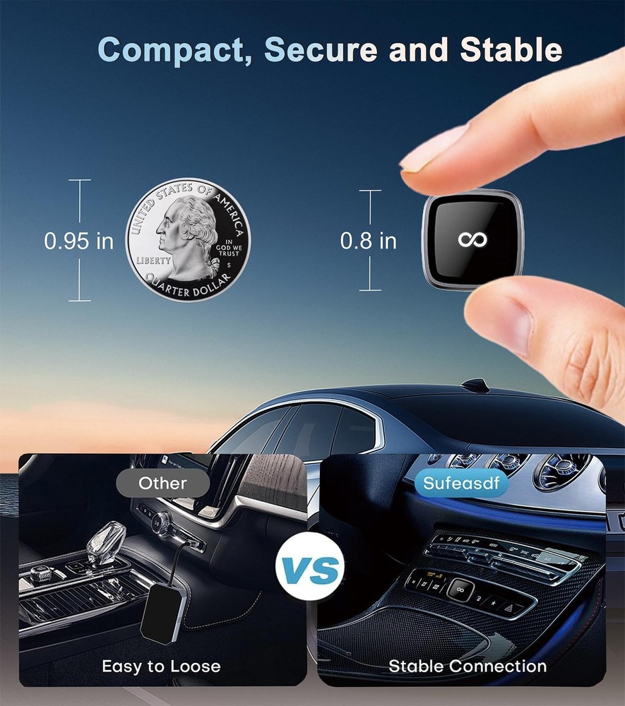 CarPlay Wireless Adapter, Compatible with CarPlay+Android Auto, Silver