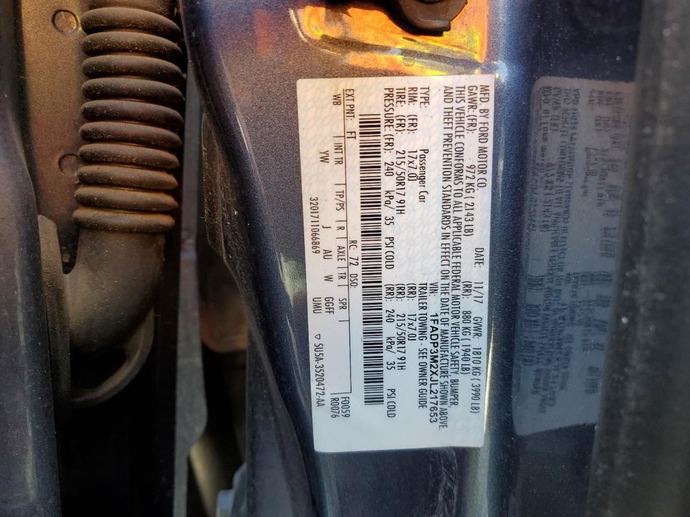 LEFT REAR DOOR WINDOW REGULATOR OEM 2015 FORD FOCUS