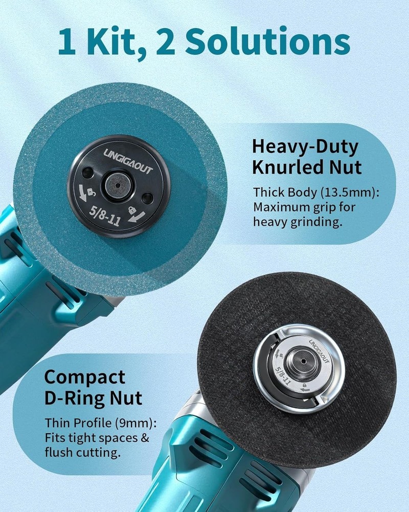 5/8"-11 Angle Grinder Flange Nuts 2-Pack, Tool-Free Quick Release Locking Kit...