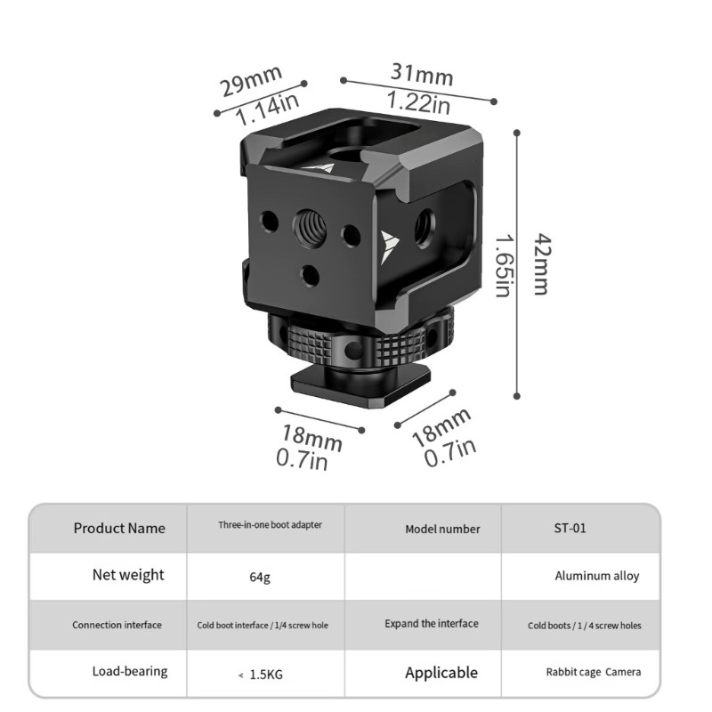 Aluminum Camera Mounting Bracket With Expanded Connection Cold Shoe Expander