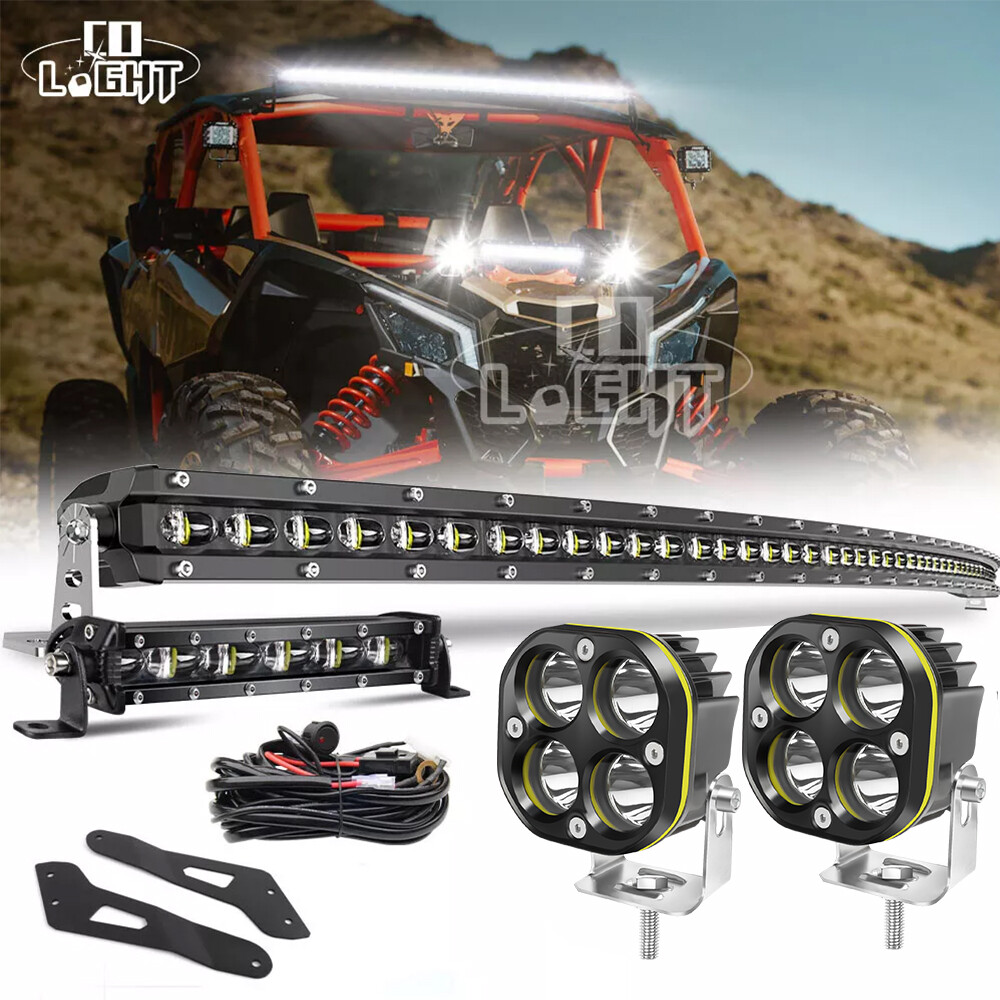 For Can-Am Maverick X3 Roof 50" Curved LED Light Bar Bracket+7"+4" Pods Wire Kit