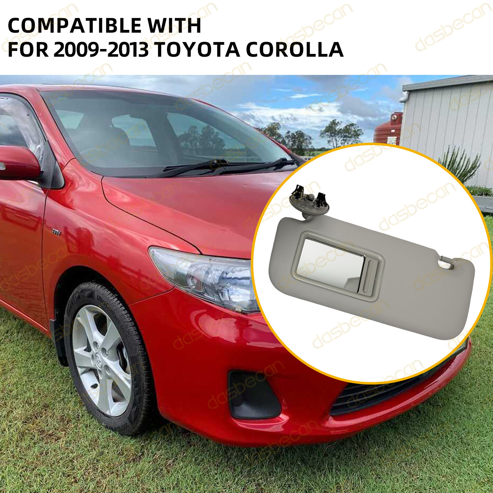 Gray Leather Sun Visor w/ Mirror Left Driver Side For Toyota Corolla 2009-2013