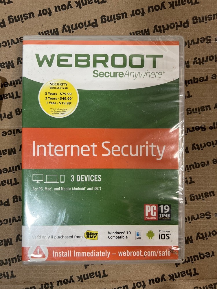 WEBROOT Secure Anywhere Internet Security Plus 3 Devices Antivirus Mobile PC Mac