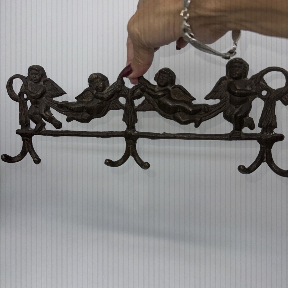 Cast Iron Cherub Wall Mount Coat:key Hook Rack , 6 Hooks, Magnificent!