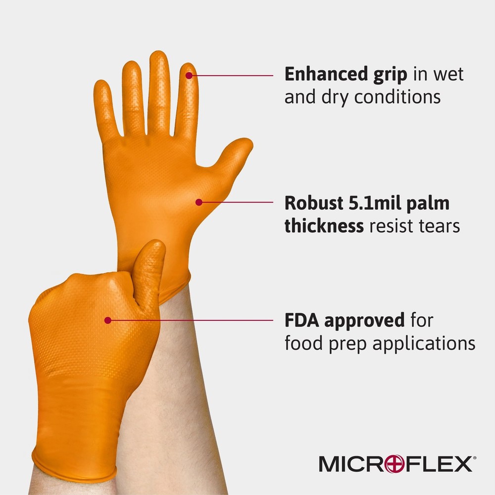 Microflex 93-256 Mega Texture Grip Extra Durable Nitrile Disposable Gloves, 6...