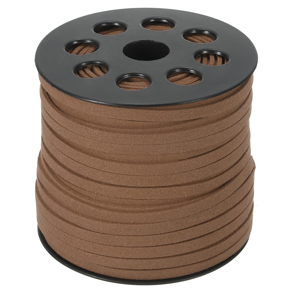 Suede Lanyard String with Roll Spool 50 Yard, Flat Microfiber Cord, Light Brown